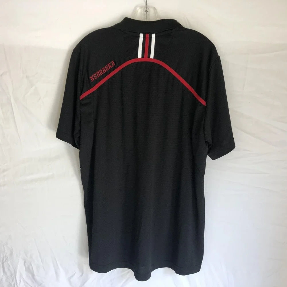 Nebraska Cornhuskers Shirt Mens Large Black NCAA Football Adidas Climalite Polo